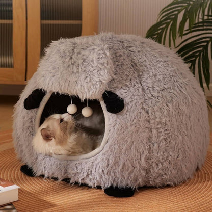 Fully Enclosed Warm Lamb-Shaped Cat Bed - DONUTNESTFully Enclosed Warm Lamb-Shaped Cat Bed